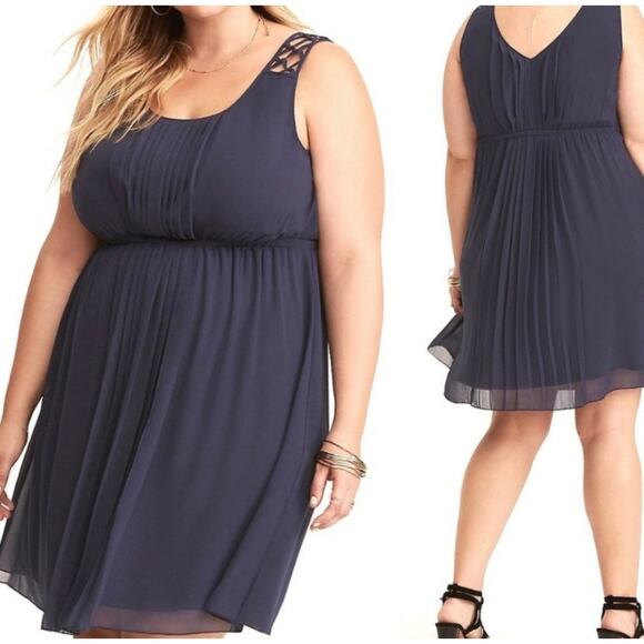TORRID | Womens Chiffon Pleat Skate Dress NEW Size 4X Navy Blue Career Vacation - Picture 1 of 12